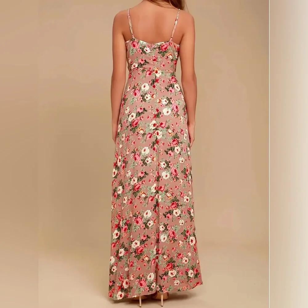 NWT Lulus Everlasting Bliss Blush Floral Print Maxi Dress MEDIUM - Picture 2 of 9